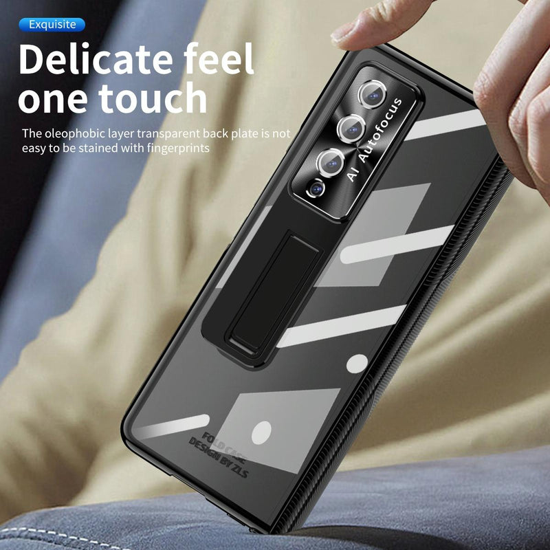 For Samsung Galaxy Z Fold4 5G Magnetic Phone Case With Holder - Plating Finish - Champagne Gold