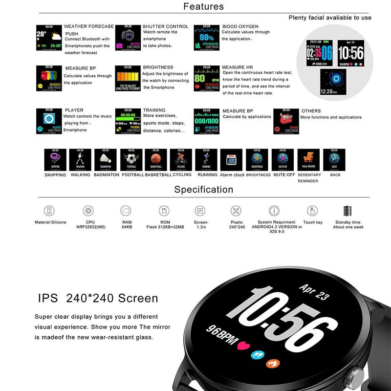 Real-Time Heart Rate Blood Pressure Monitor Multi-Sport Mode Breathing Light Smart Watch For Android Ios Phone Pink Silicone