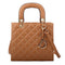 Leather Crossbody Bag With Rhombus Pattern For Women - Brown