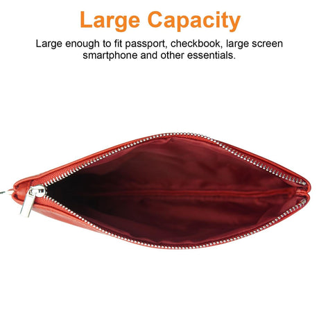 Retro Leather Clutch Bag With Zipper - 6 Inch - Grey