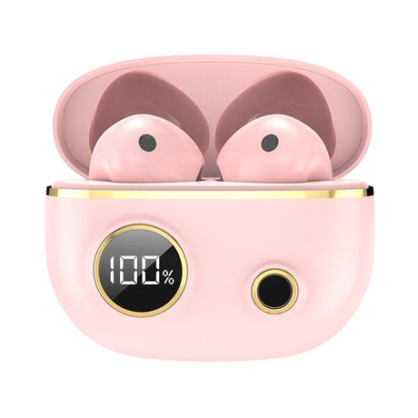 Waterproof 9d Stereo Bluetooth Earphones with Charging Case - Pink