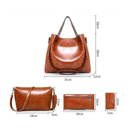 Retro Ladies Handbag - 4-In-1 Fashion Bucket Bag With Large Capacity - Black