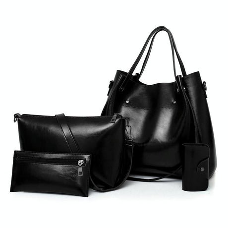 Retro Ladies Handbag - 4-In-1 Fashion Bucket Bag With Large Capacity - Black