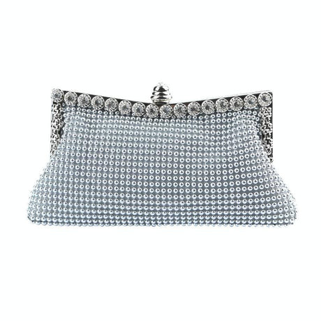 Rhinestone Evening Clutch For Ladies - Beaded Banquet Bag - Silver