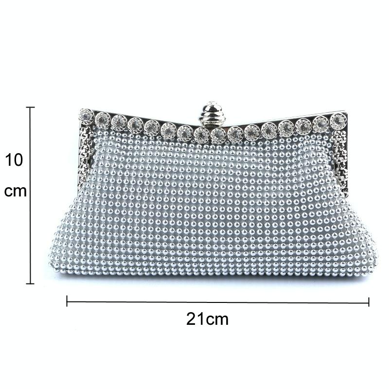 Rhinestone Evening Clutch For Ladies - Beaded Banquet Bag - Silver