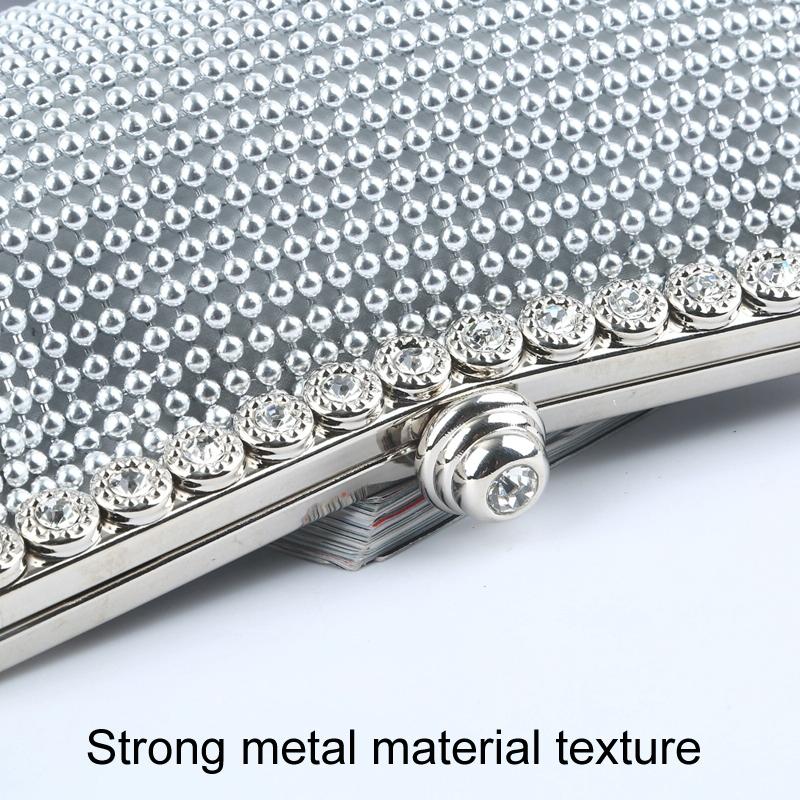 Rhinestone Evening Clutch For Ladies - Beaded Banquet Bag - Silver