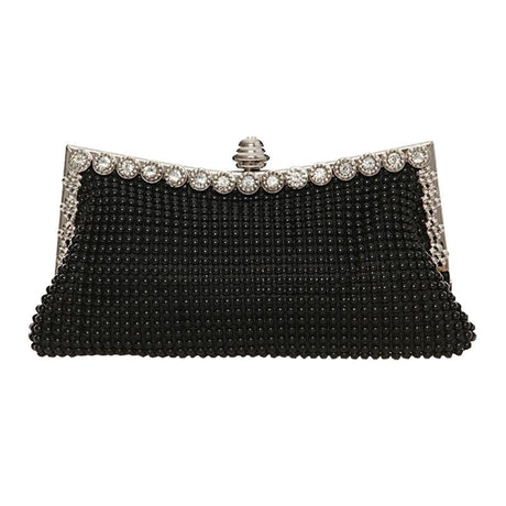 Rhinestone Evening Clutch For Ladies - Beaded Banquet Bag - Silver