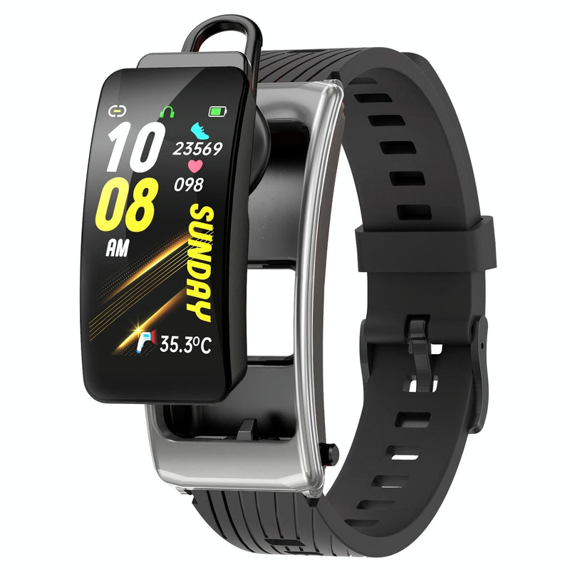 1.14 Inch Silicone Band Earphone Detachable Life Waterproof Smart Watch Support Bluetooth Call - Black Silver