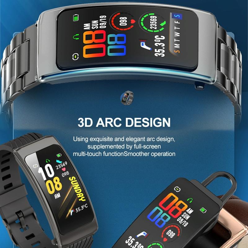 1.14 Inch Silicone Band Earphone Detachable Life Waterproof Smart Watch Support Bluetooth Call - Black Silver