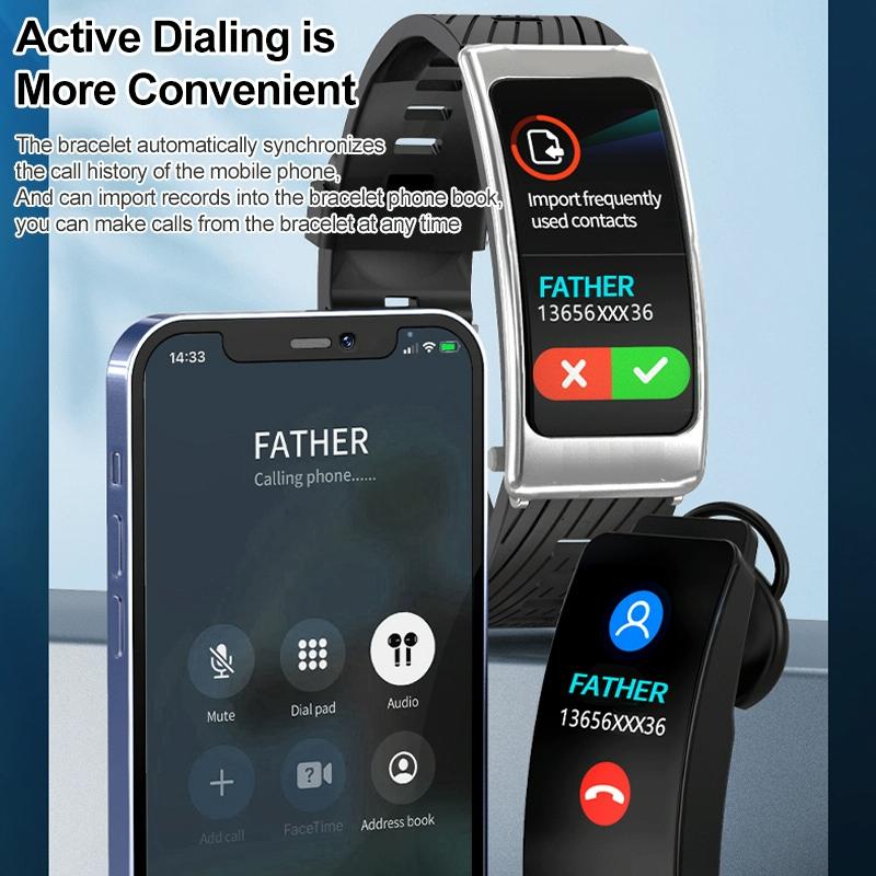 1.14 Inch Silicone Band Earphone Detachable Life Waterproof Smart Watch Support Bluetooth Call - Black Silver