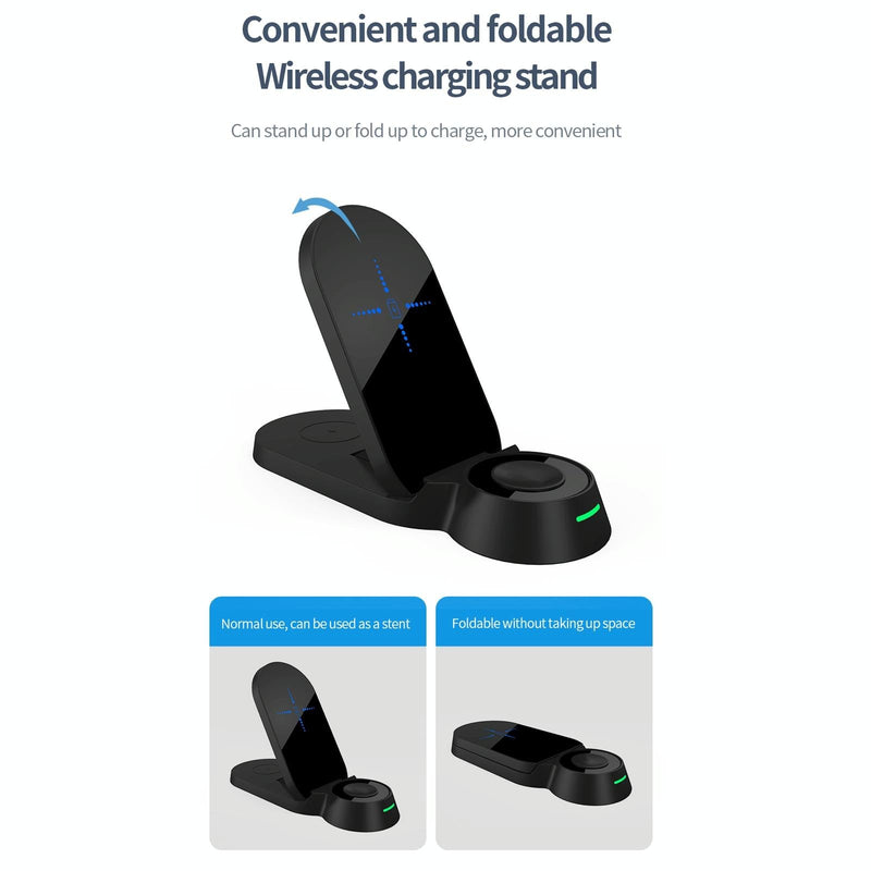 3 In 1 Foldable Wireless Charger For Smart Devices - White