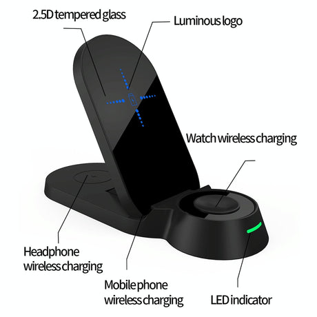 3 In 1 Foldable Wireless Charger For Smart Devices - White
