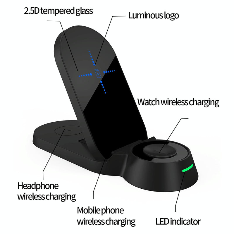 3 In 1 Foldable Wireless Charger For Smart Devices - White