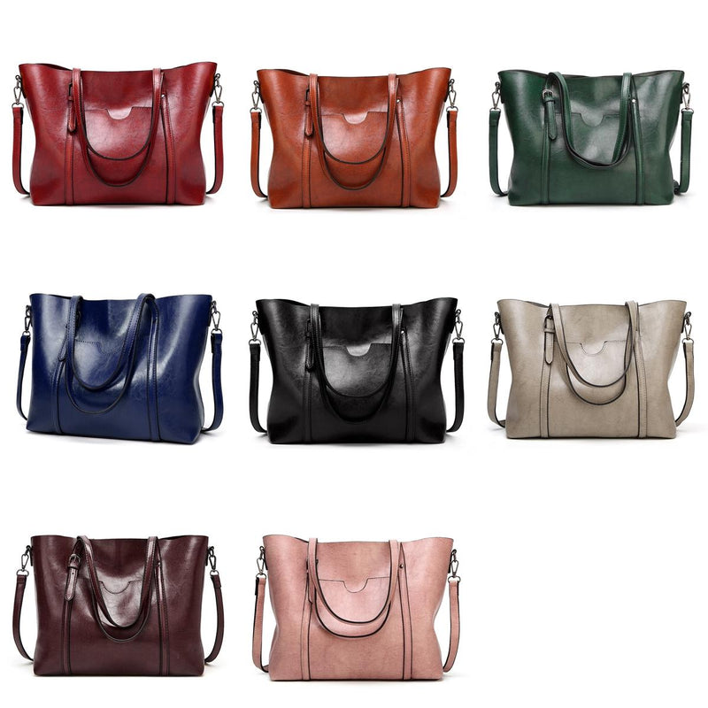Stylish All-Match Leather Handbag - Wax Finish - Green