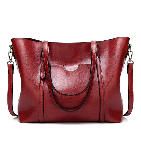 Stylish All-Match Leather Handbag - Wax Finish - Green
