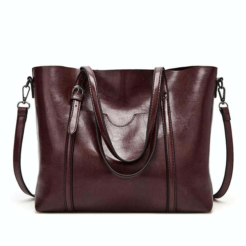Stylish All-Match Leather Handbag - Wax Finish - Green