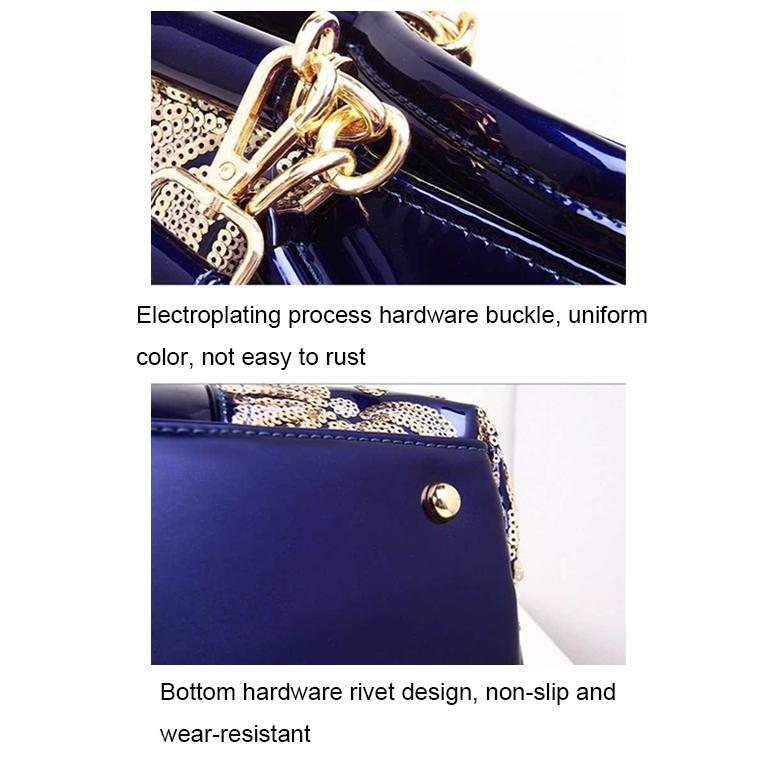 Shiny Leather Handbag With Single-Sided Embroidery - Black