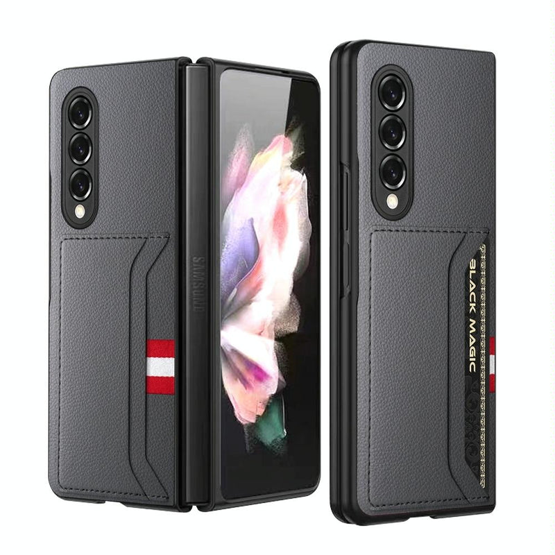 For Samsung Galaxy Z Fold4 5G Litchi Texture Microfiber Case - Brown