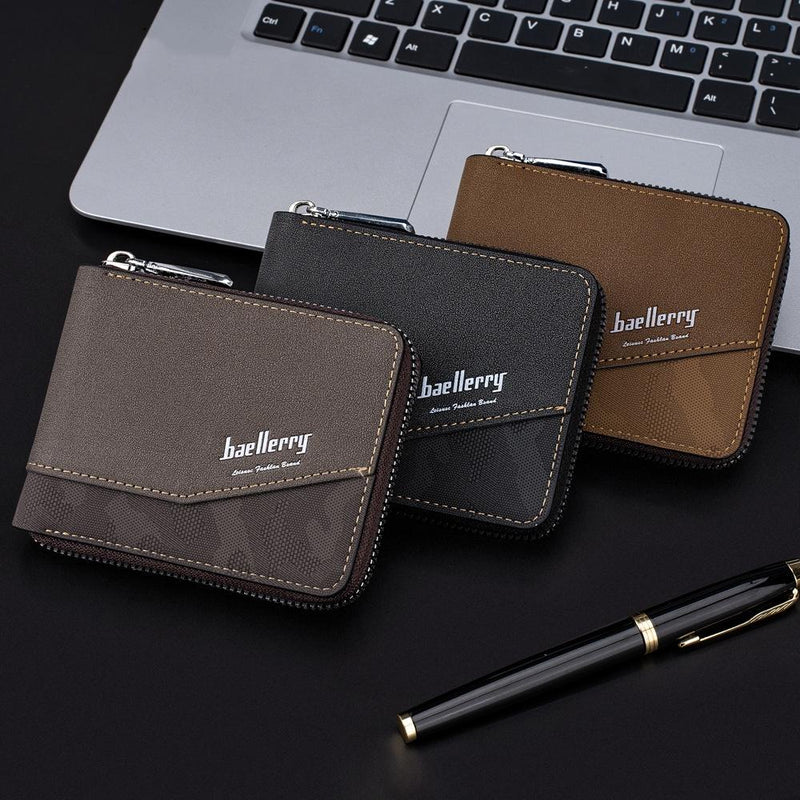 Retro Rfid Blocking Zip Wallet with Short Coin Pocket - Light Brown