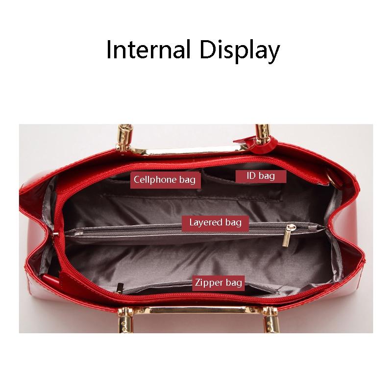 Patent Leather Shoulder Bag For Women - Glue Closure - Red Wine