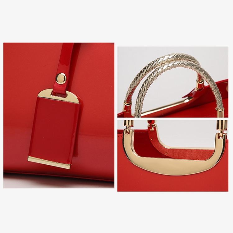 Patent Leather Shoulder Bag For Women - Glue Closure - Red Wine
