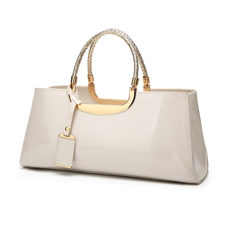 Patent Leather Shoulder Bag For Women - Glue Closure - Red Wine
