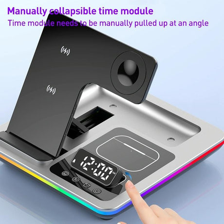 15W 5 In 1 Foldable Wireless Charger Stand - Silver