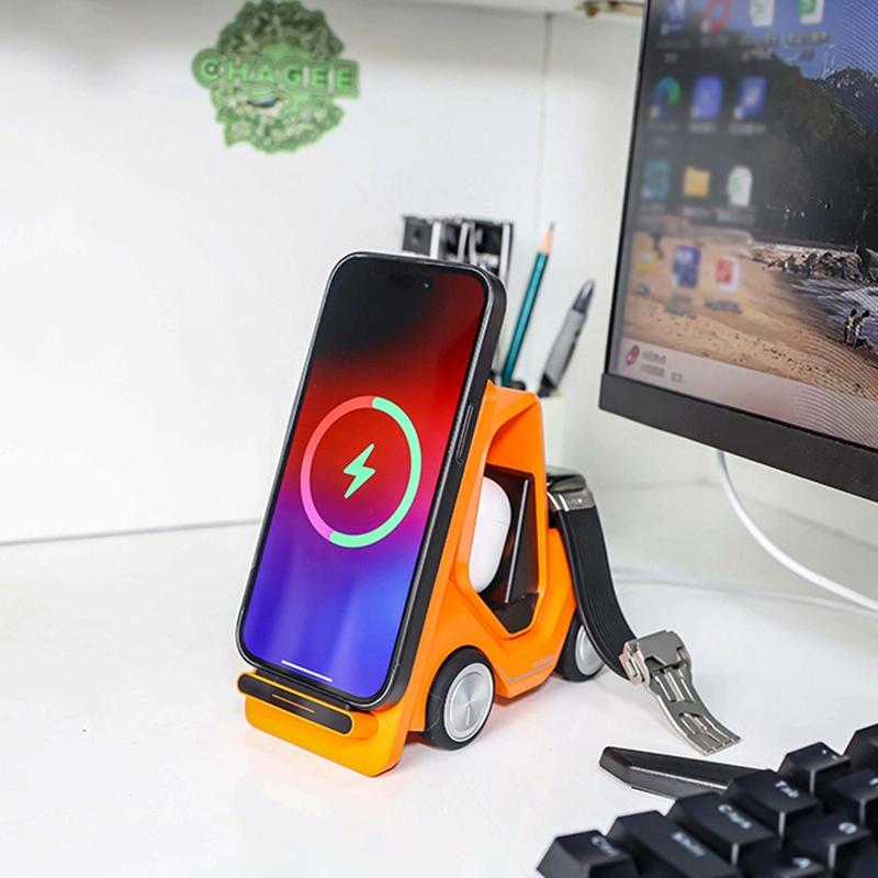 15W 3 In 1 Forklift Wireless Charger With Led Light - White