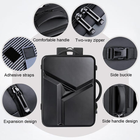 Waterproof Expandable Hard Shell Backpack with Usb Charging - Large Capacity Black - 161 Dark Gray