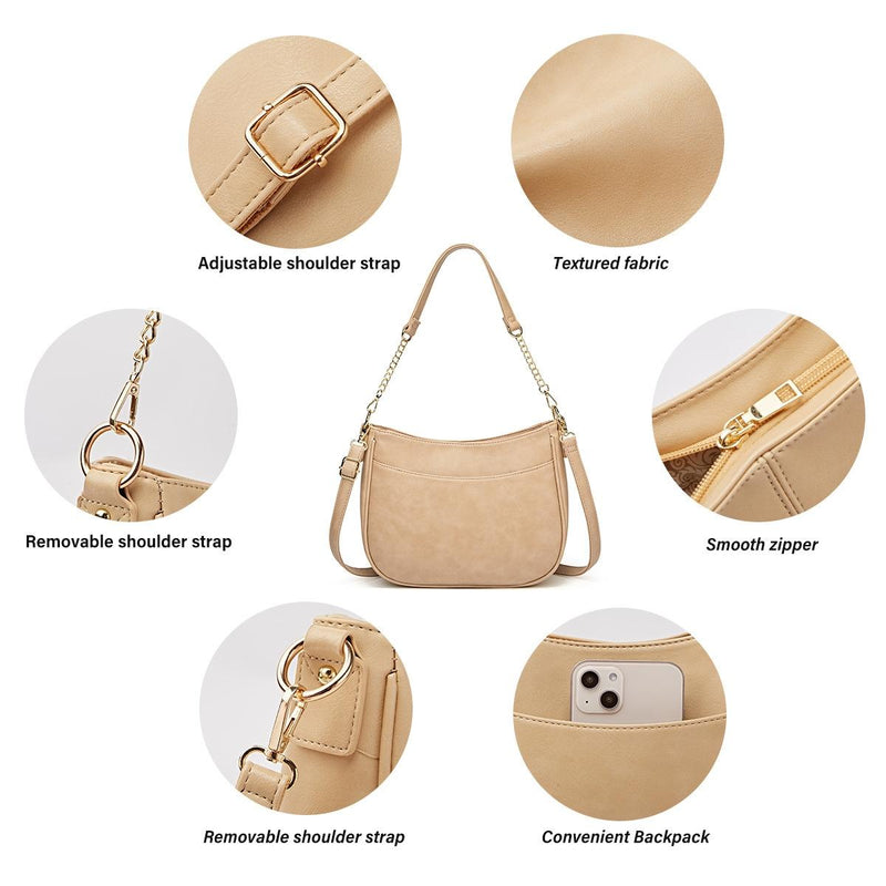 Adjustable Leather Crossbody Bag Large Capacity - Beige