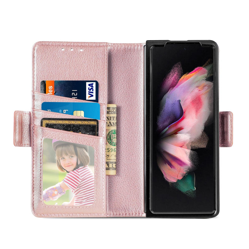 For Samsung Galaxy Z Fold4 5G Litchi Pattern Case With Pen And Card Slots - 4 - Rose Gold