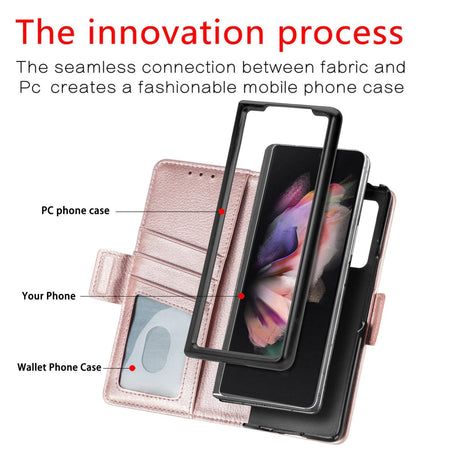 For Samsung Galaxy Z Fold4 5G Litchi Pattern Case With Pen And Card Slots - 4 - Rose Gold