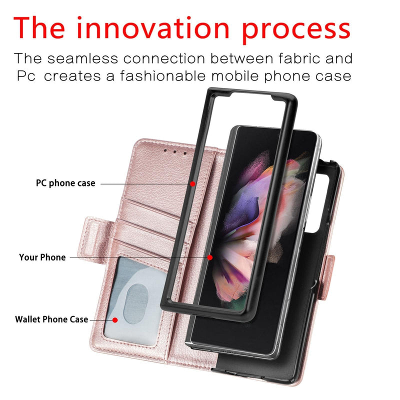 For Samsung Galaxy Z Fold4 5G Litchi Pattern Case With Pen And Card Slots - 4 - Rose Gold