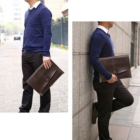 13 Laptop / Tablet Bag - Genuine Leather - Universal - Cable Winder - Business Power Adapter - Coffee