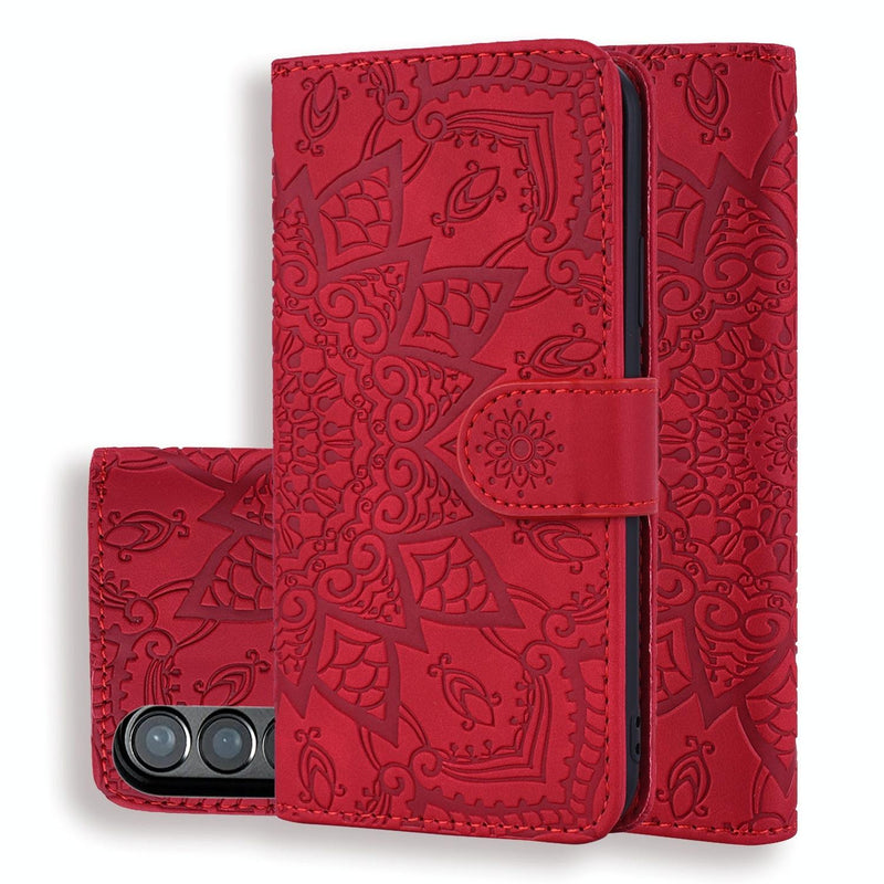 For Samsung Galaxy Z Fold4 5G Dual Fold Mandala Leather Case - Embossed Design - Pink