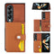 Litchi Pattern Single Button Card Holder Phone Case - Brown