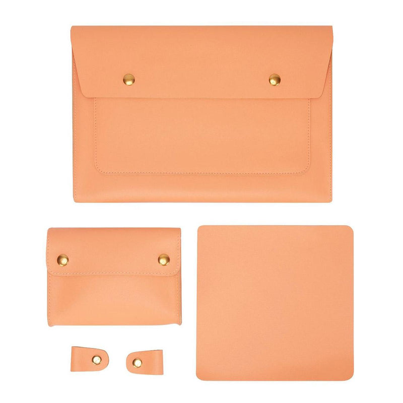 3-in-1 Waterproof Leather Laptop Liner Bag - 14 Inches - Honeydet Oranges