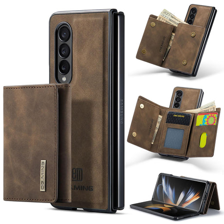 For Samsung Galaxy Z Fold4 5G Wallet Case - 3 Fold Multi Card Holder - Coffee