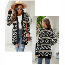 Autumn And Winter Female Diamond Loose Knitted Cardigan Jacquard Medium-Length Sweater Jacket - Brown - L