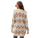 Autumn And Winter Female Diamond Loose Knitted Cardigan Jacquard Medium-Length Sweater Jacket - Brown - L
