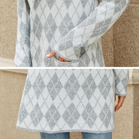 Autumn And Winter Long Sweater Collision Colour Knitted Cardigan Trench Coat - Dark Grey - Xl