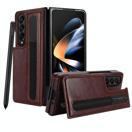 Double Buckle Foldable Phone Case with Pen Slot - Rose Gold
