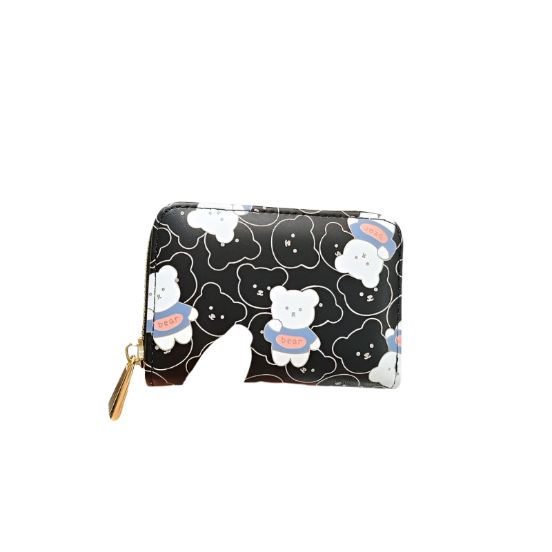 Cute Bear Print Multi Slot Card Holder Anti Degaussing Design - Blue