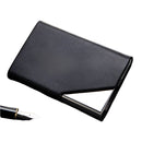 Stainless Steel Business Card Holder Men Leather Clamp - Apricot