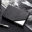 Stainless Steel Business Card Holder Men Leather Clamp - Apricot