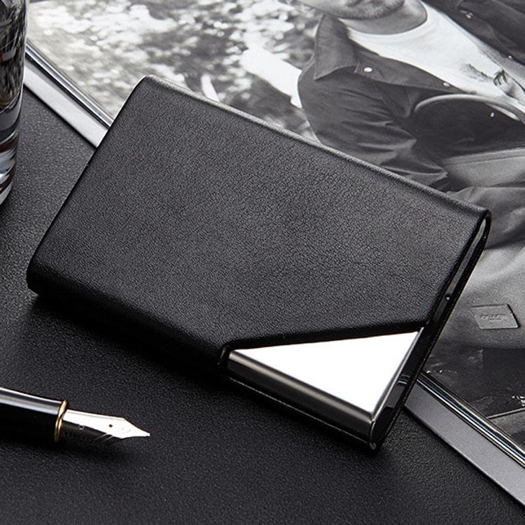 Stainless Steel Business Card Holder Men Leather Clamp - Apricot