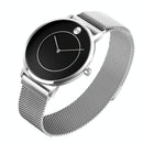 Women Metal Mesh Quartz Watch with Non-scale Dial - Silver Shell Black Surface