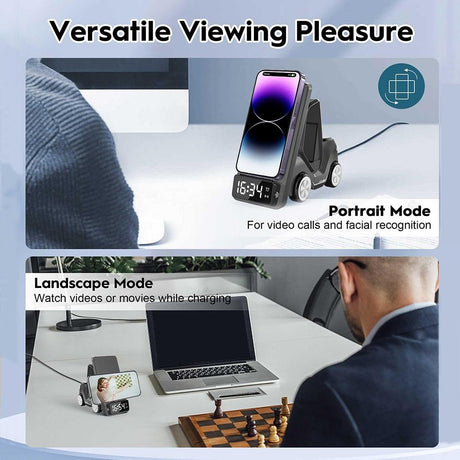 5 In 1 Car Desktop Alarm Clock With Wireless Charging - Orange