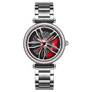 Stylish Steel Band Quartz Watch for Couples - Silver Red