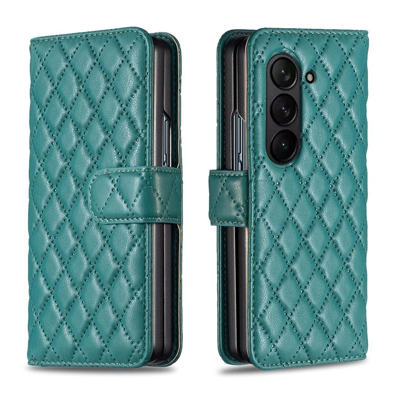 For Samsung Galaxy Z Fold4 5G Samsung Fold 4 Diamond Lattice Wallet Case - Sleek And Stylish - Green